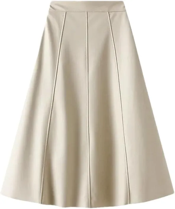 Women's Elegant High Waist Casual Skirt Women Pleated Solid A-Line Skirt