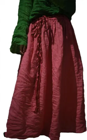 Women's Elegant Ramie Linen Hand Woven Tie Elastic Waist A-Line Long Midi Skirt