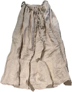 Women's Elegant Ramie Linen Hand Woven Tie Elastic Waist A-Line Long Midi Skirt