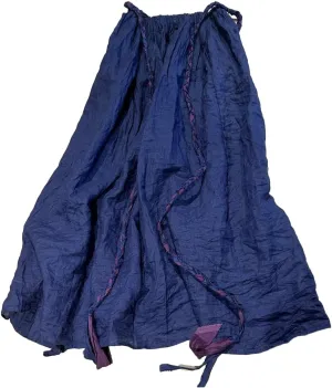 Women's Elegant Ramie Linen Hand Woven Tie Elastic Waist A-Line Long Midi Skirt