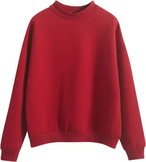 Womens Fashion Cotton Pullover Casual Solid Color Oversized Long Sleeve Round Neck Sweatshirt Tops Soft Basic Hoodie
