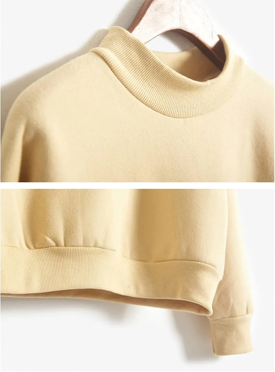 Womens Fashion Cotton Pullover Casual Solid Color Oversized Long Sleeve Round Neck Sweatshirt Tops Soft Basic Hoodie