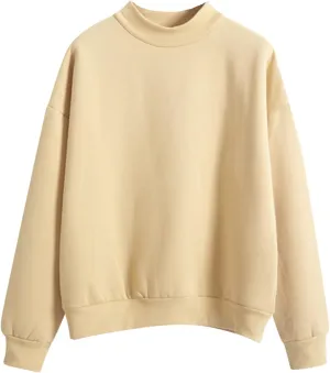 Womens Fashion Cotton Pullover Casual Solid Color Oversized Long Sleeve Round Neck Sweatshirt Tops Soft Basic Hoodie