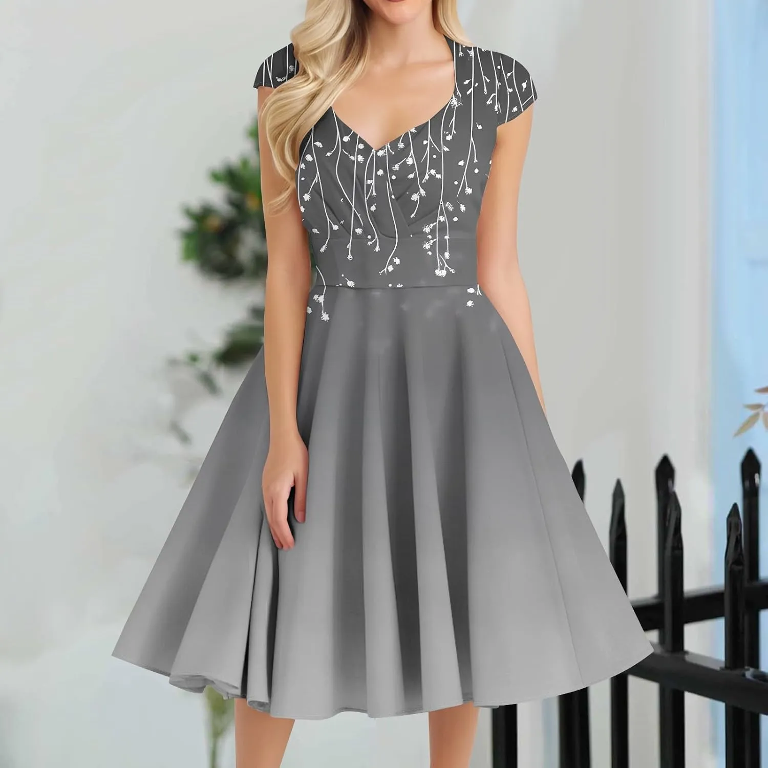 Women's Fashion Floral Print Comfortable Dress Loose Sleeveless Elegant A-Line Casual Weddings Mid-Length Party Dresses