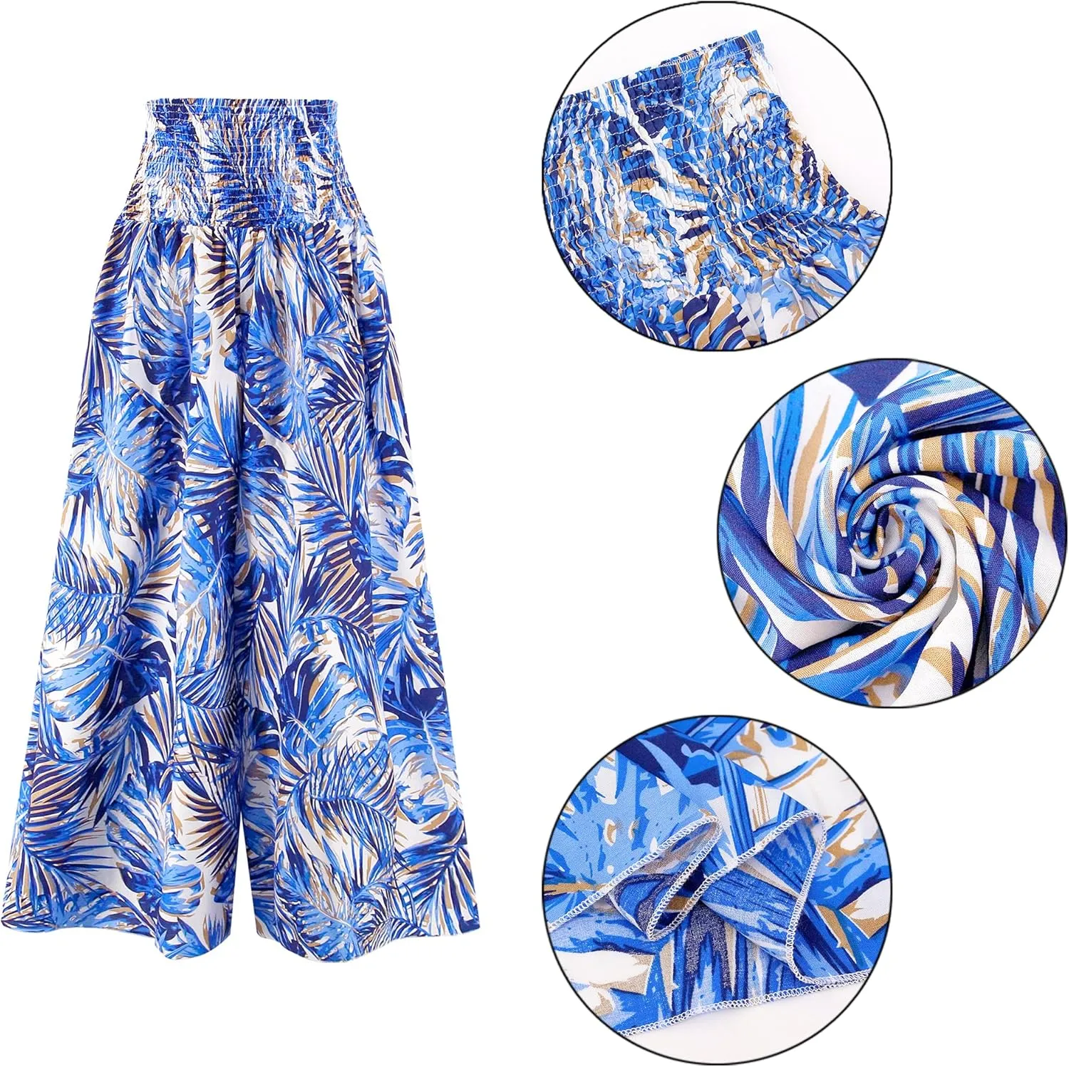 Women's Floral African Print Loose Pants Stretchy High Waist Wide Leg Palazzo Pants Flowy Yoga Trousers