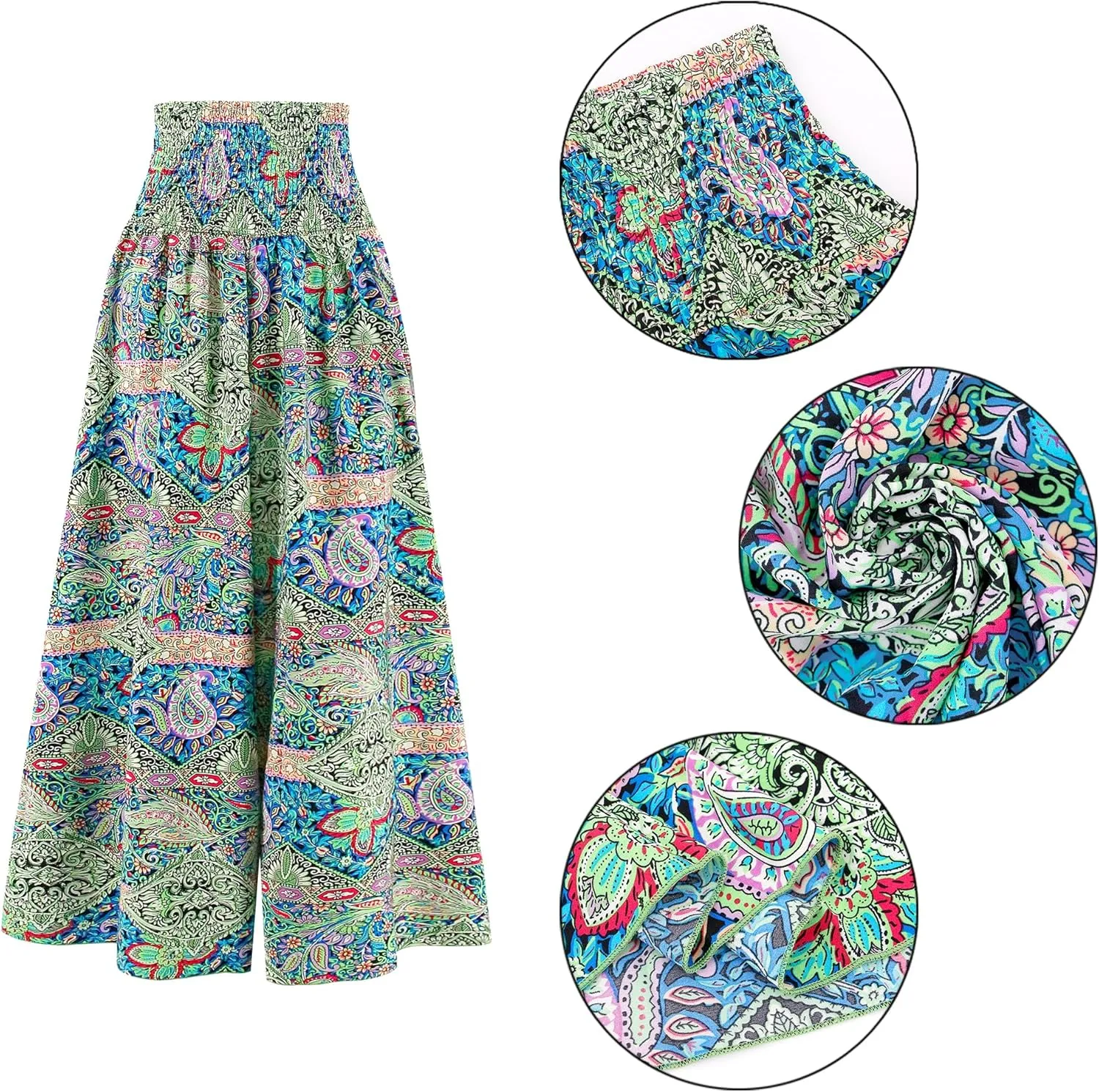 Women's Floral African Print Loose Pants Stretchy High Waist Wide Leg Palazzo Pants Flowy Yoga Trousers
