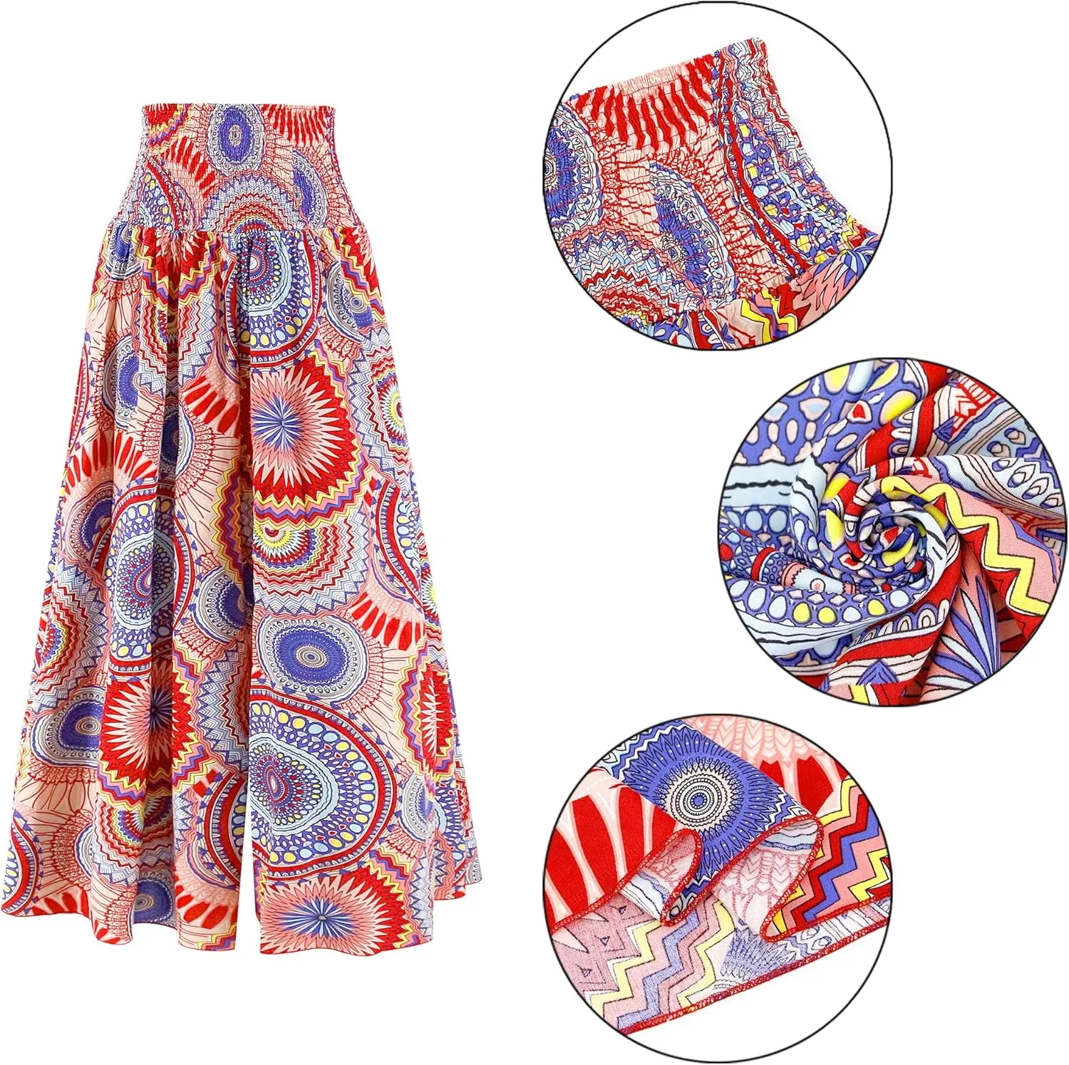 Women's Floral African Print Loose Pants Stretchy High Waist Wide Leg Palazzo Pants Flowy Yoga Trousers