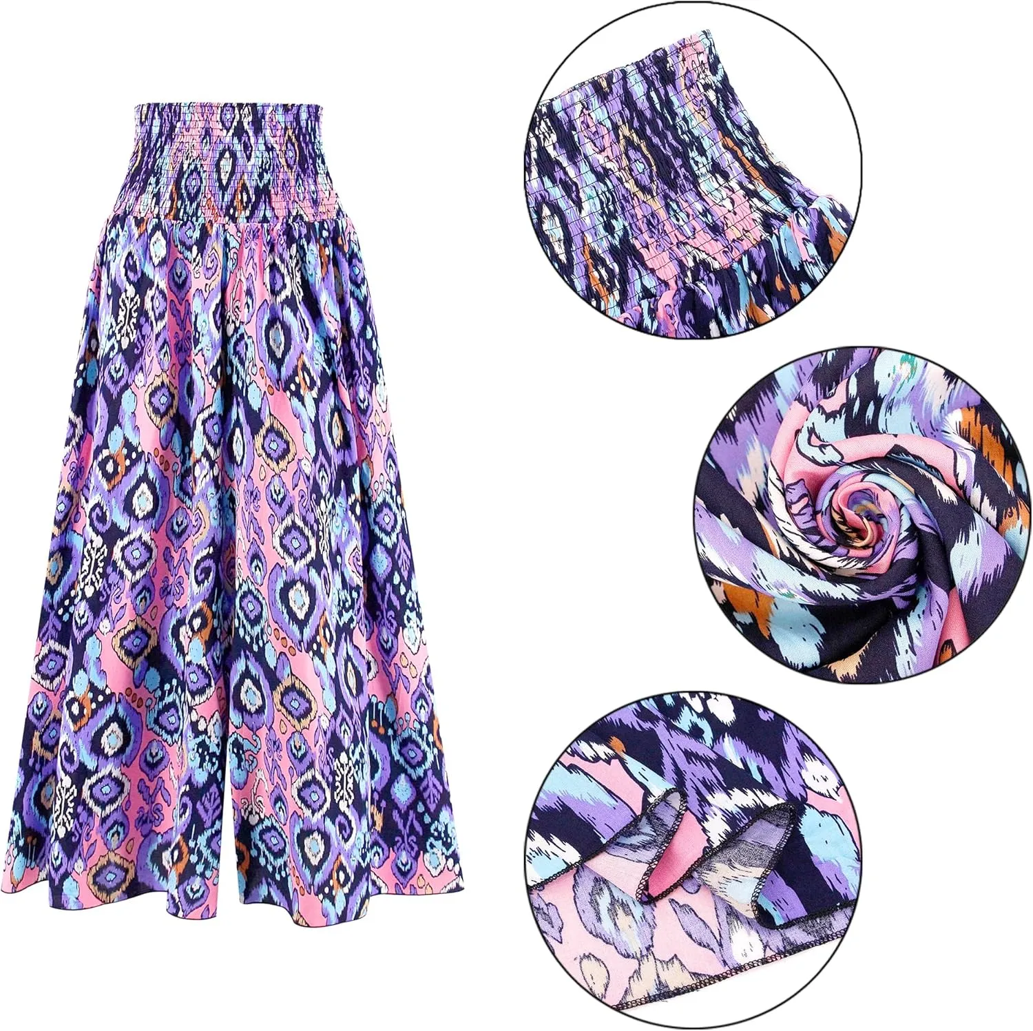 Women's Floral African Print Loose Pants Stretchy High Waist Wide Leg Palazzo Pants Flowy Yoga Trousers