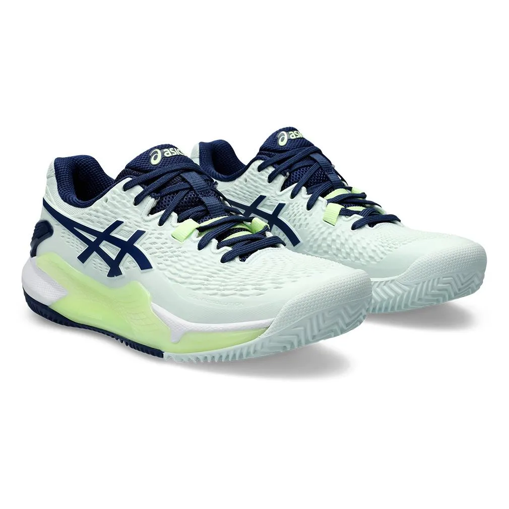 Women`s Gel-Resolution 9 Clay Tennis Shoes Pale Mint and Blue Expanse