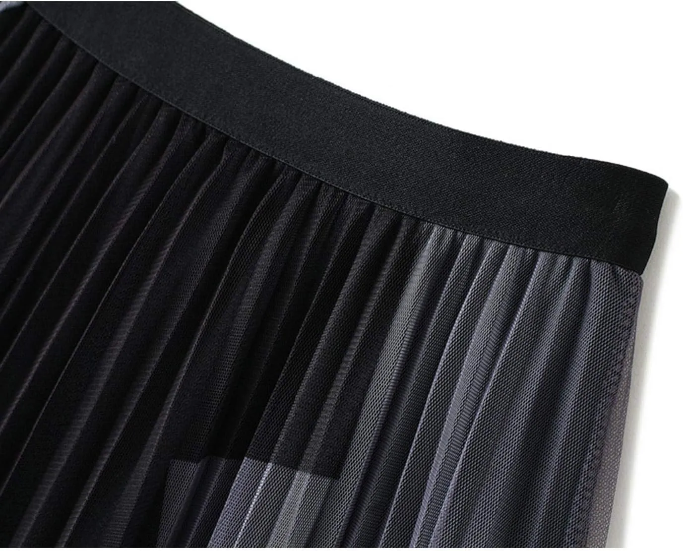 Women's High Waist Pleated A-Line Swing Skirt Midi Dress Elegant Mesh Layered Tulle Skirt