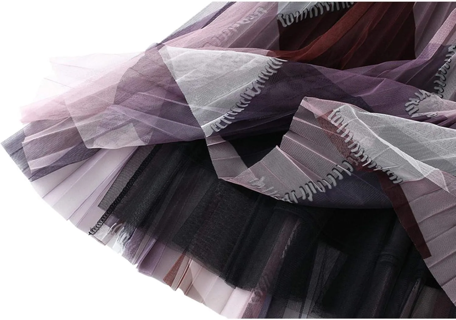 Women's High Waist Pleated A-Line Swing Skirt Midi Dress Elegant Mesh Layered Tulle Skirt