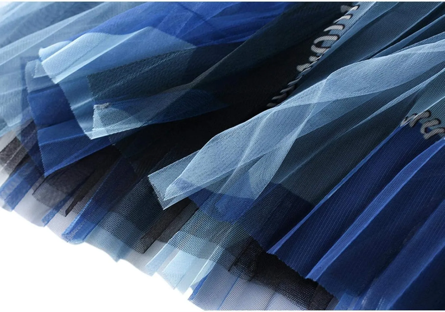 Women's High Waist Pleated A-Line Swing Skirt Midi Dress Elegant Mesh Layered Tulle Skirt