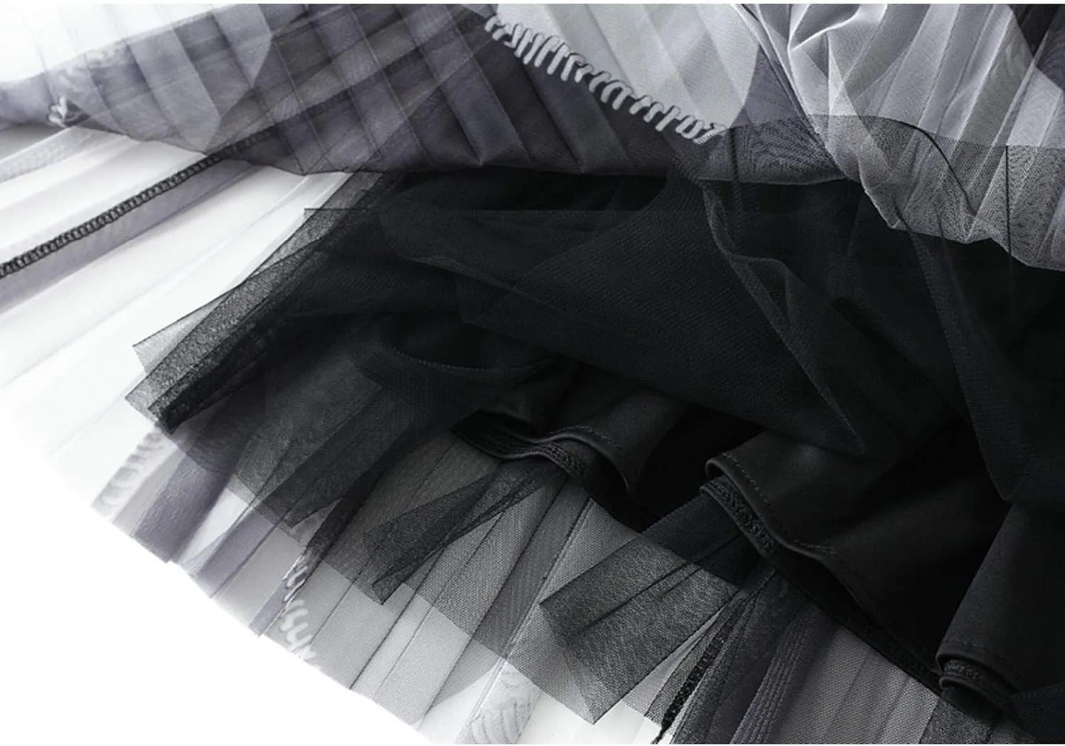 Women's High Waist Pleated A-Line Swing Skirt Midi Dress Elegant Mesh Layered Tulle Skirt