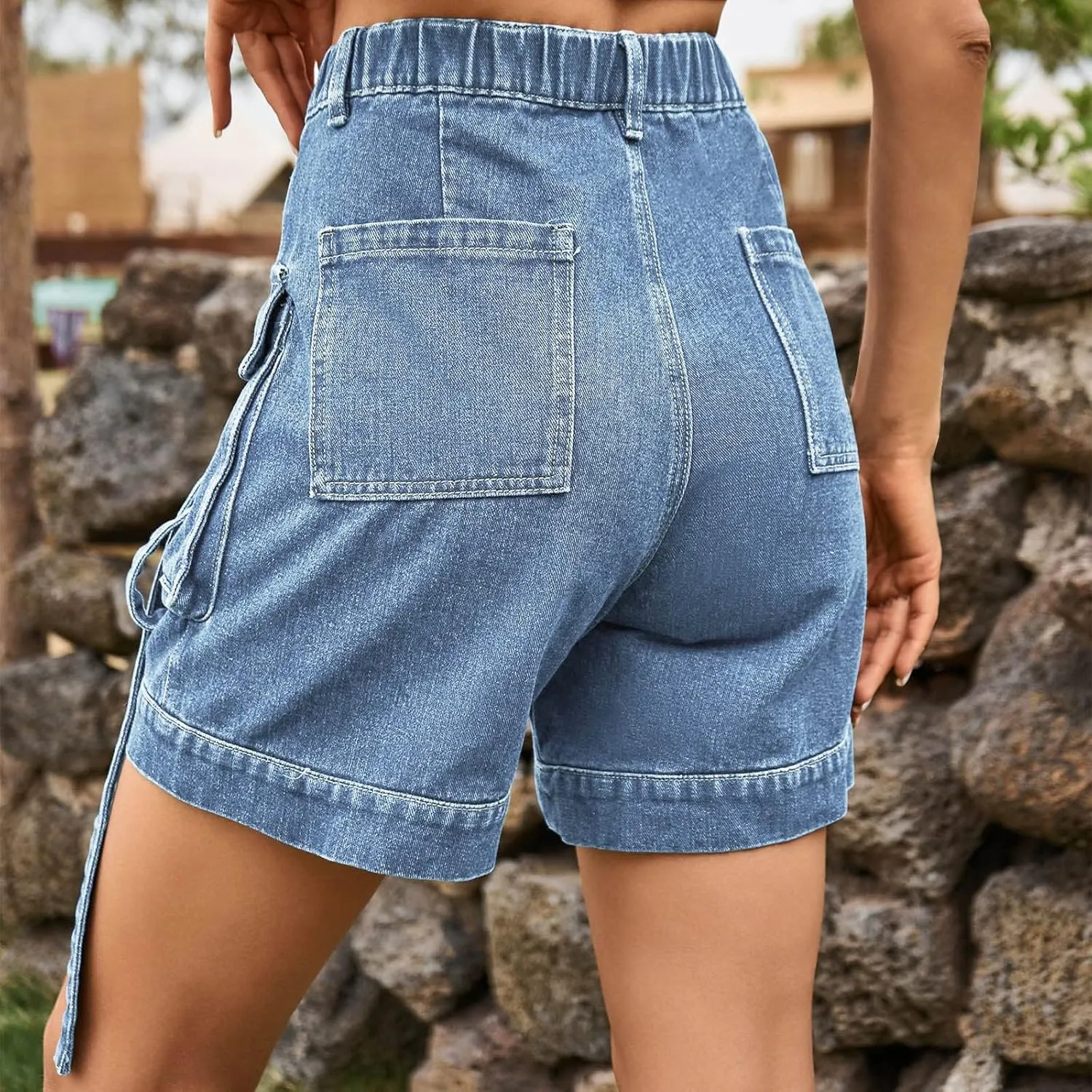 Womens Jean Shorts Mid Rise Stretchy 5 Inch Inseam Stretchy Denim Short Pants Casual Summer Lounge Jean Bike Shorts