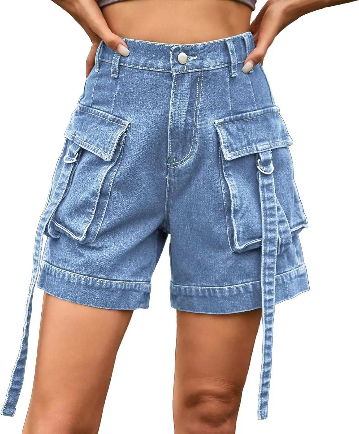 Womens Jean Shorts Mid Rise Stretchy 5 Inch Inseam Stretchy Denim Short Pants Casual Summer Lounge Jean Bike Shorts