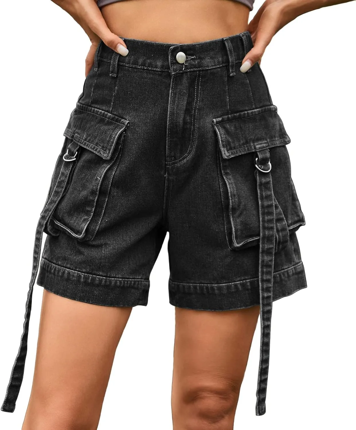 Womens Jean Shorts Mid Rise Stretchy 5 Inch Inseam Stretchy Denim Short Pants Casual Summer Lounge Jean Bike Shorts