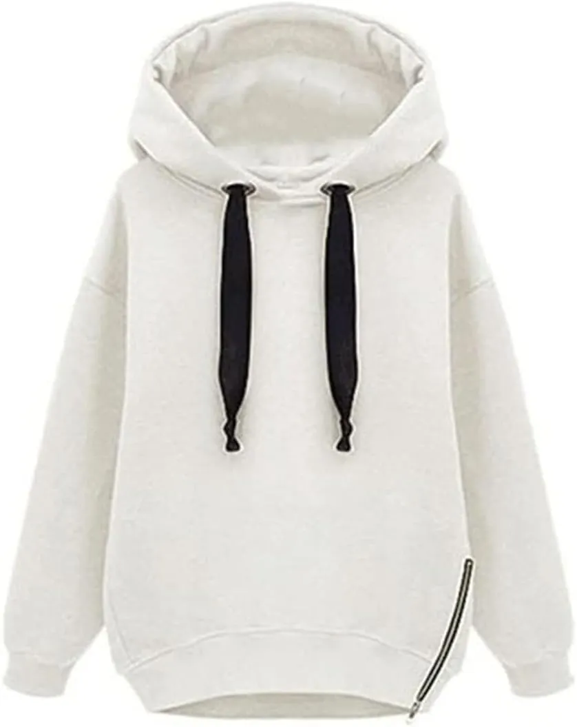Womens Lightweight Trendy Basic Hoodies Cozy Tunic Pullover Tops Solid Color Sweatshirts Drawstring with Pockets