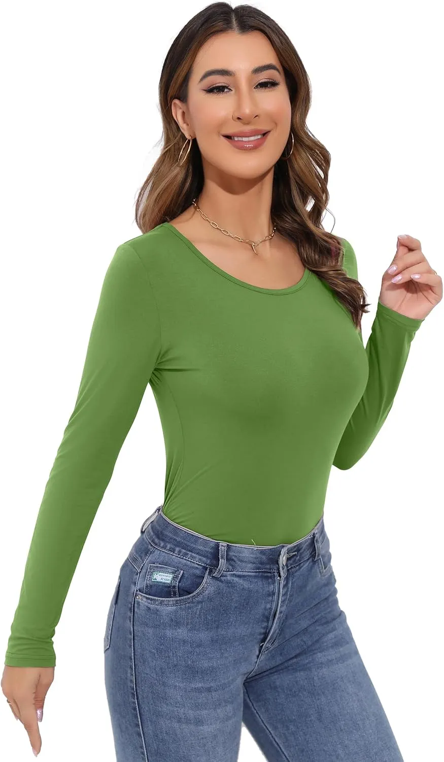 Women's Long Sleeve T-Shirt Scoop Neck Rayon Slim Fit Stretchy Layer T Shirts Tops