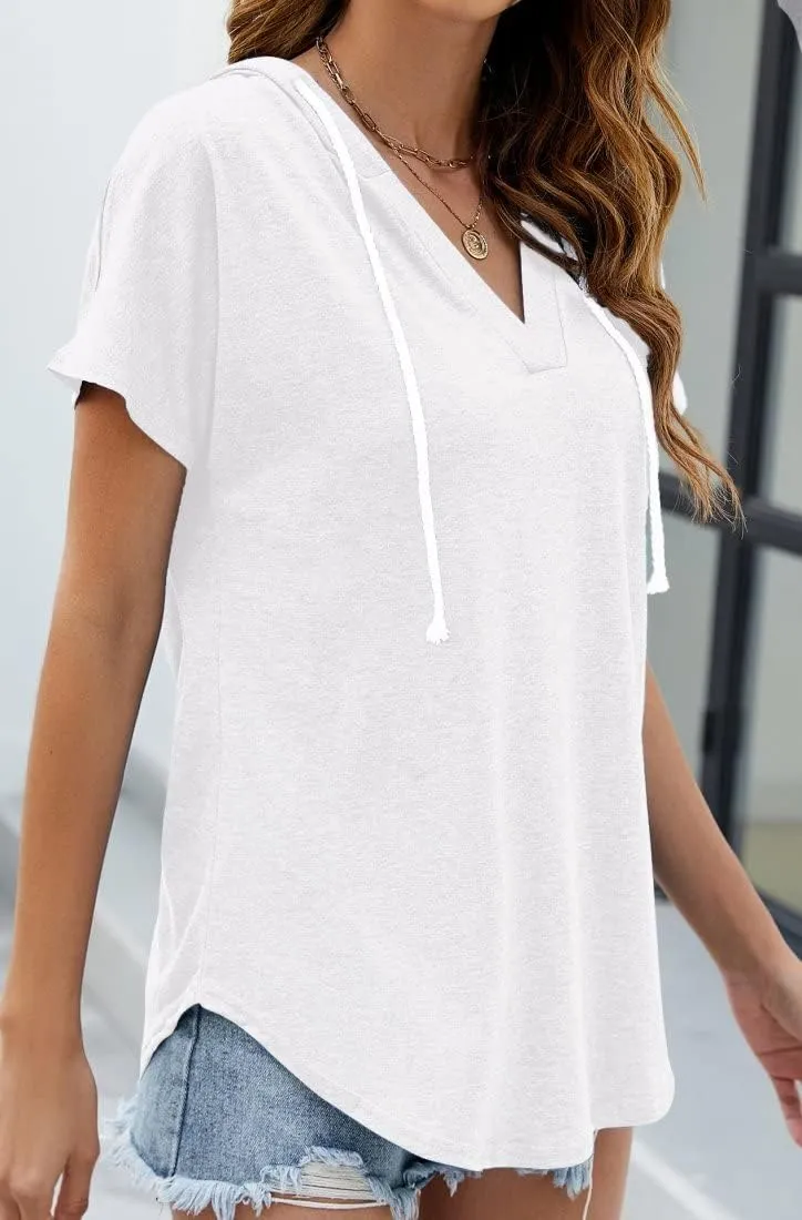 Womens Long Sleeve V Neck Hoodie Sweatshirts Lightweight Pullover Tops