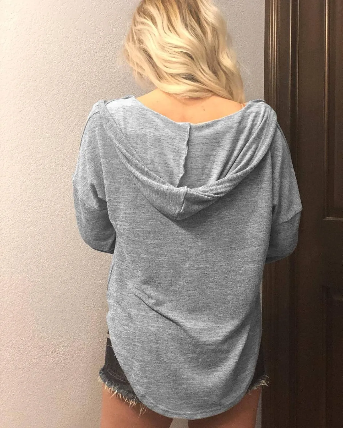 Womens Long Sleeve V Neck Hoodie Sweatshirts Lightweight Pullover Tops