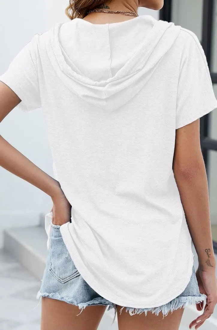 Womens Long Sleeve V Neck Hoodie Sweatshirts Lightweight Pullover Tops