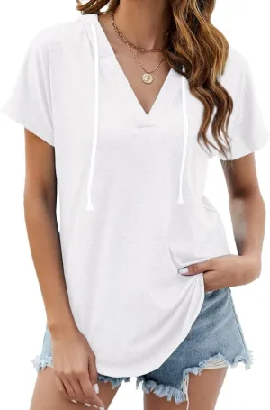 Womens Long Sleeve V Neck Hoodie Sweatshirts Lightweight Pullover Tops