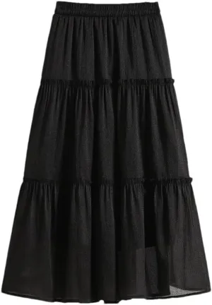 Women's Midi Long A-Line Tulle Skirts Korean Style Elegant Tutu Skirt Summer Solid Color Pleated Skirts