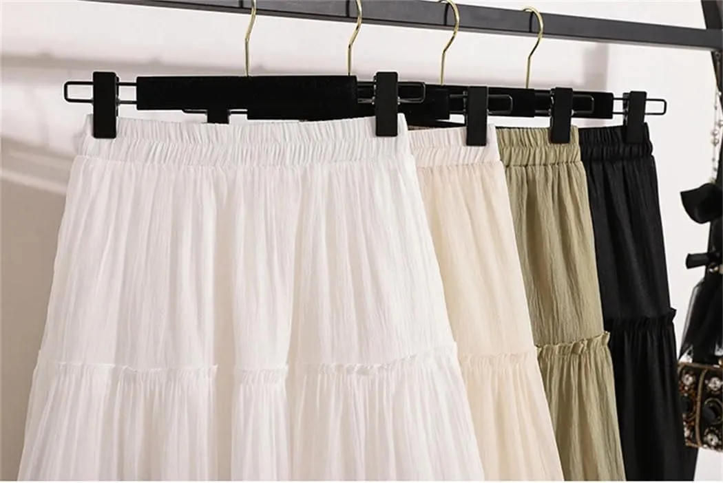 Women's Midi Long A-Line Tulle Skirts Korean Style Elegant Tutu Skirt Summer Solid Color Pleated Skirts