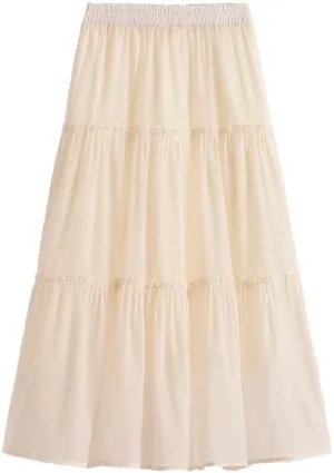 Women's Midi Long A-Line Tulle Skirts Korean Style Elegant Tutu Skirt Summer Solid Color Pleated Skirts