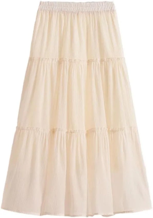 Women's Midi Long A-Line Tulle Skirts Korean Style Elegant Tutu Skirt Summer Solid Color Pleated Skirts