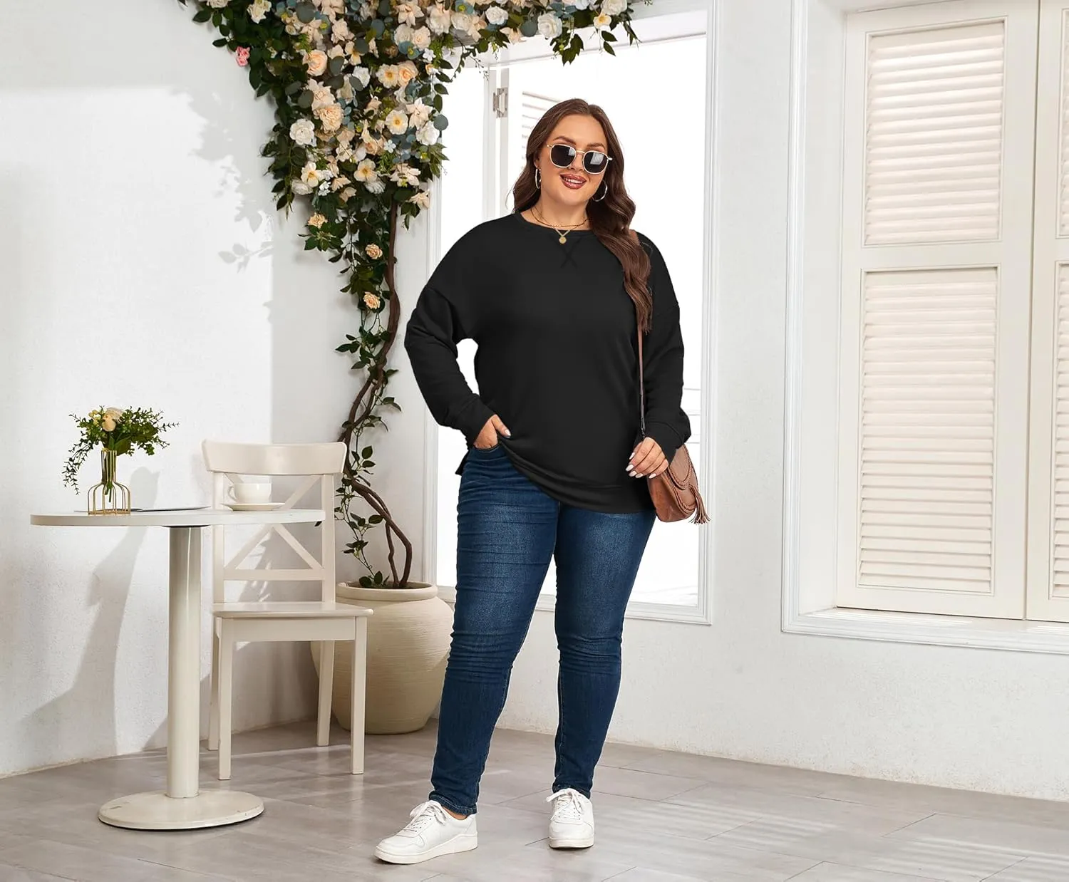 Women's Plus Size Casual Crew Neck Sweatshirt Loose Soft Long Sleeve Pullover Tops XL-5XL