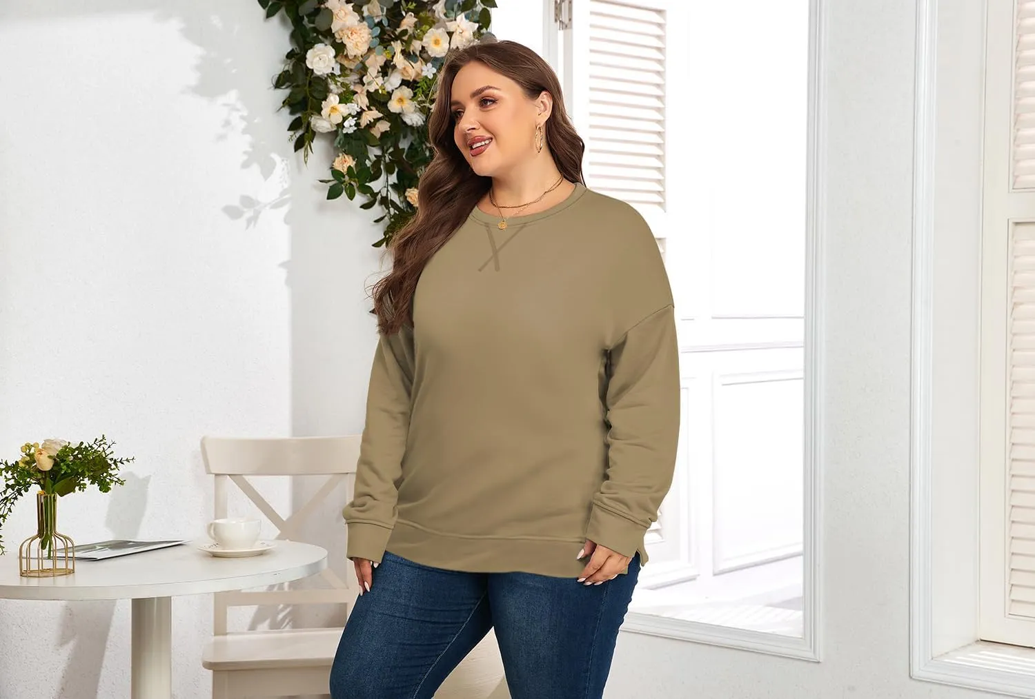 Women's Plus Size Casual Crew Neck Sweatshirt Loose Soft Long Sleeve Pullover Tops XL-5XL
