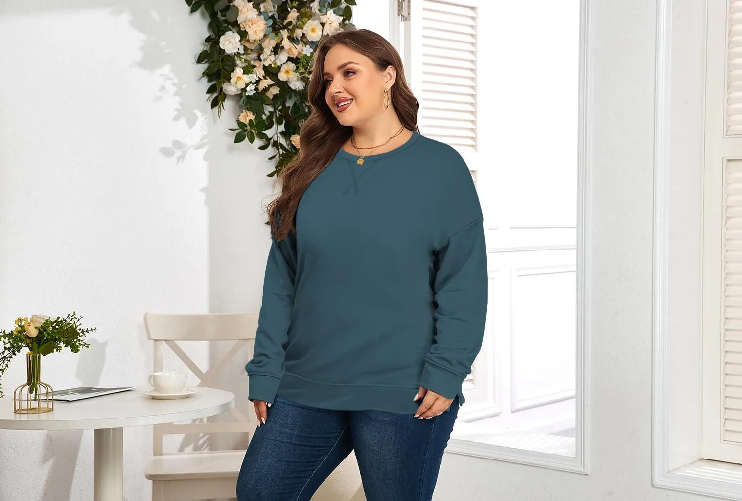 Women's Plus Size Casual Crew Neck Sweatshirt Loose Soft Long Sleeve Pullover Tops XL-5XL