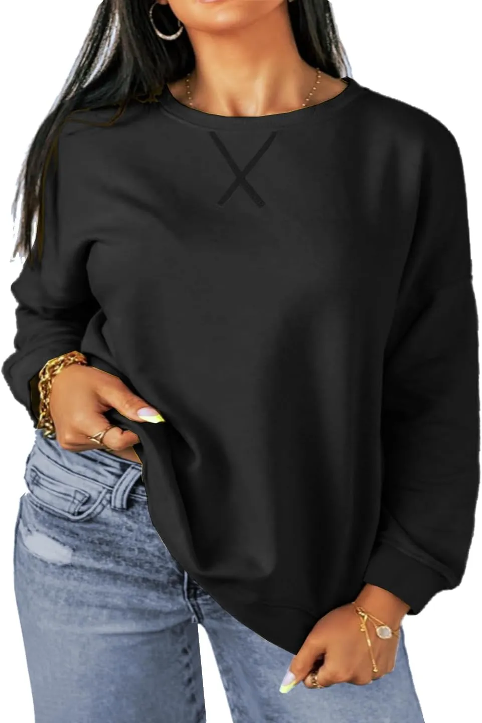 Women's Plus Size Casual Crew Neck Sweatshirt Loose Soft Long Sleeve Pullover Tops XL-5XL