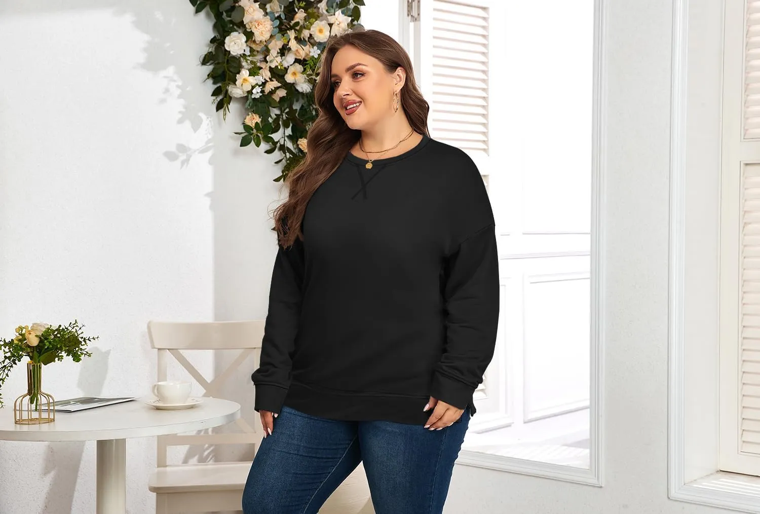 Women's Plus Size Casual Crew Neck Sweatshirt Loose Soft Long Sleeve Pullover Tops XL-5XL