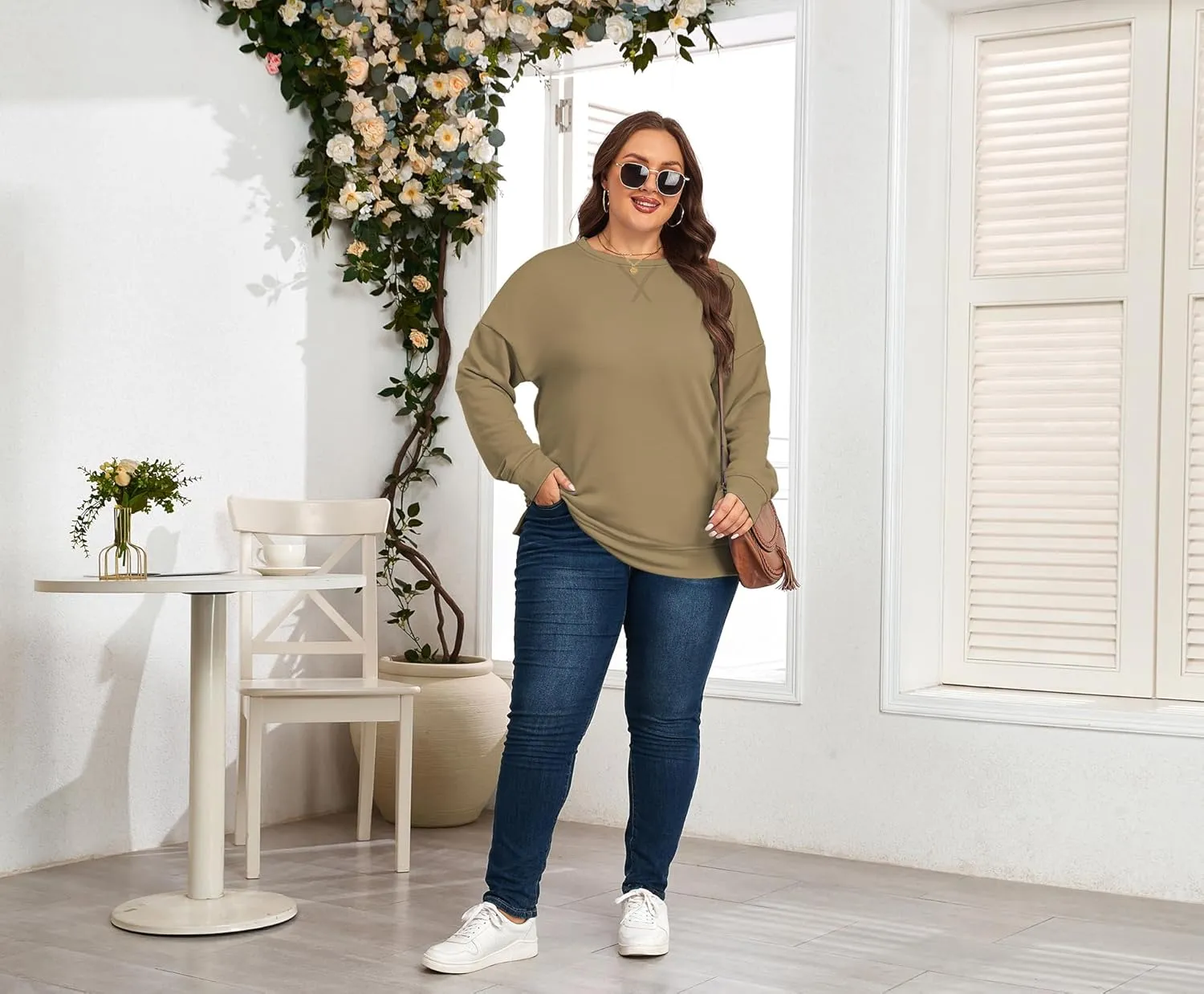 Women's Plus Size Casual Crew Neck Sweatshirt Loose Soft Long Sleeve Pullover Tops XL-5XL