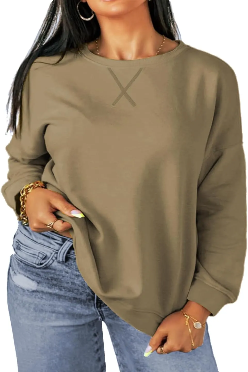 Women's Plus Size Casual Crew Neck Sweatshirt Loose Soft Long Sleeve Pullover Tops XL-5XL