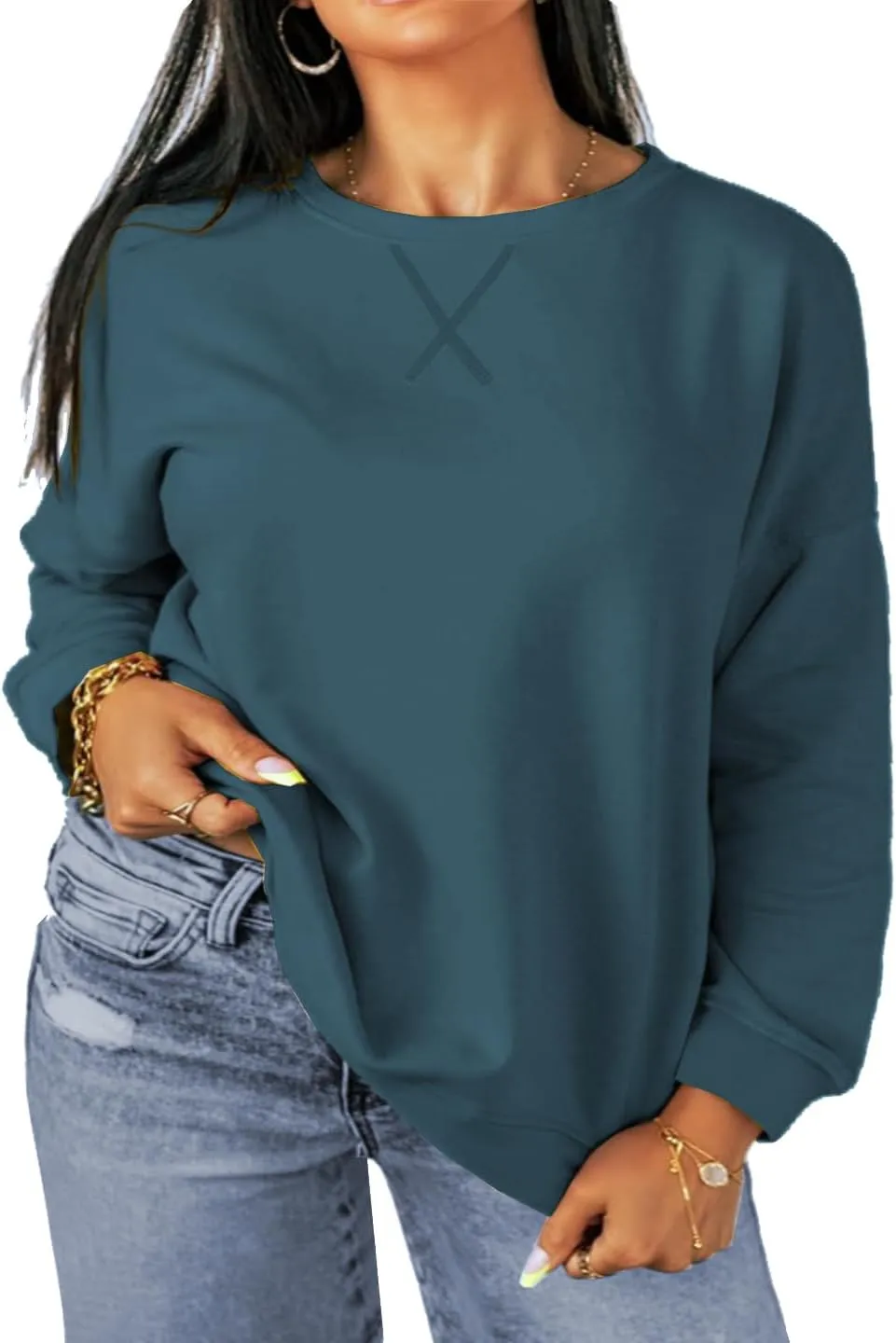 Women's Plus Size Casual Crew Neck Sweatshirt Loose Soft Long Sleeve Pullover Tops XL-5XL