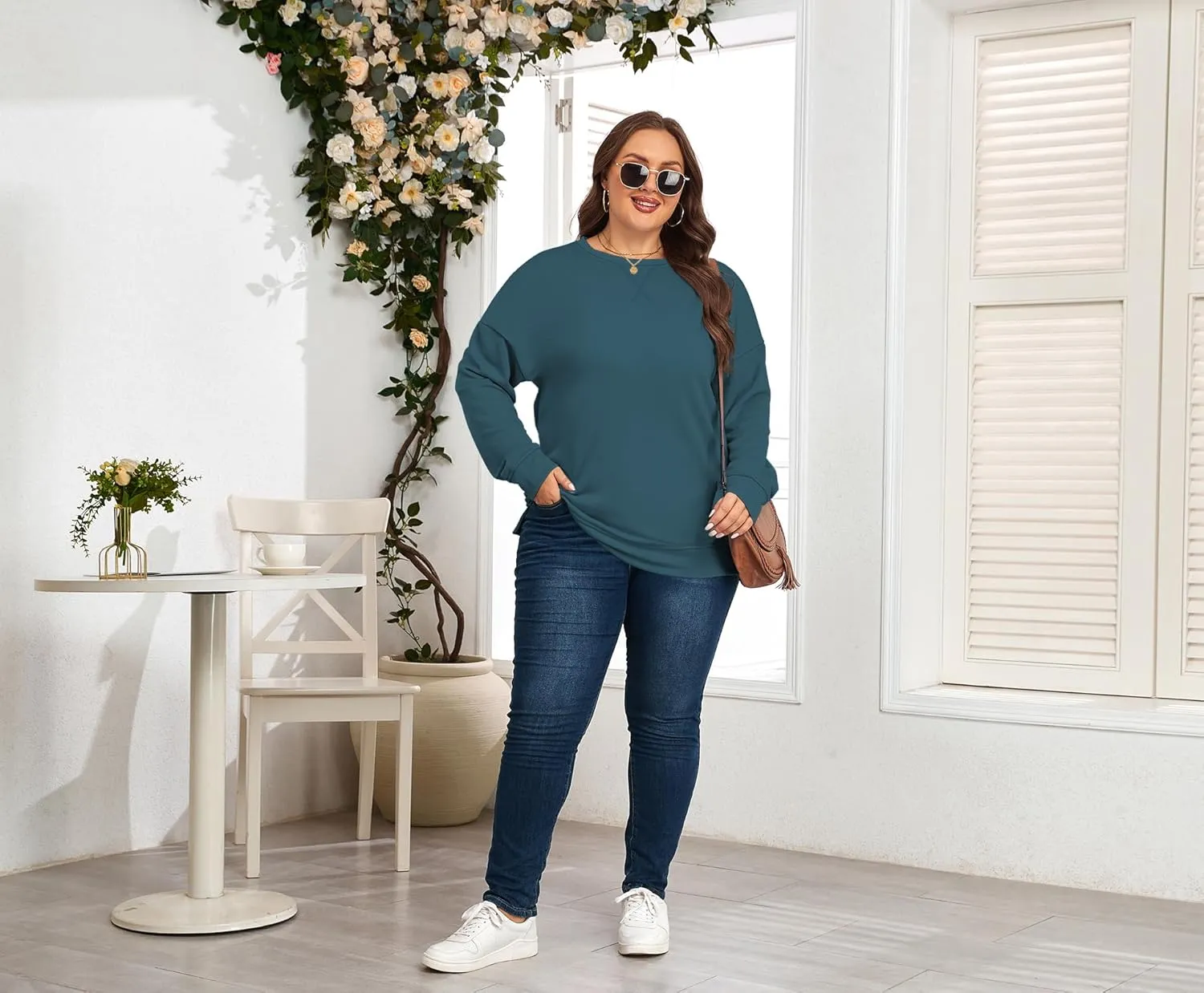 Women's Plus Size Casual Crew Neck Sweatshirt Loose Soft Long Sleeve Pullover Tops XL-5XL