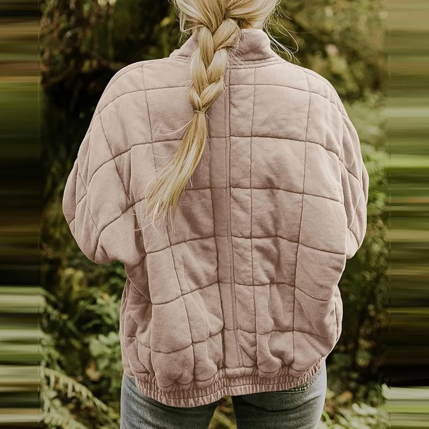 Women's Quilted Puffer Jacket Zip Up Oversized Lightweight Stand Collar Padded Down Coat Winter Loose Warm Outerwear