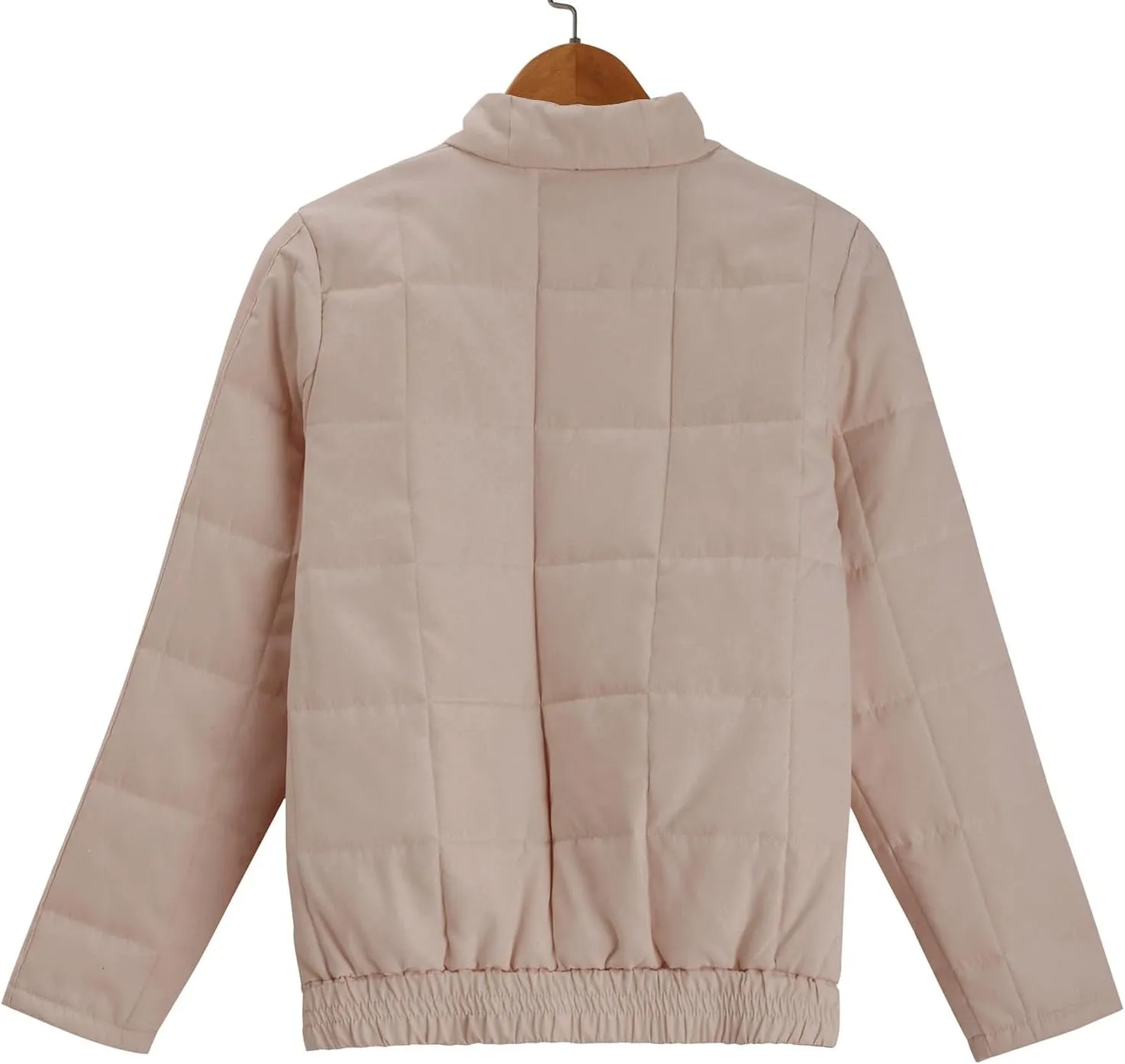 Women's Quilted Puffer Jacket Zip Up Oversized Lightweight Stand Collar Padded Down Coat Winter Loose Warm Outerwear