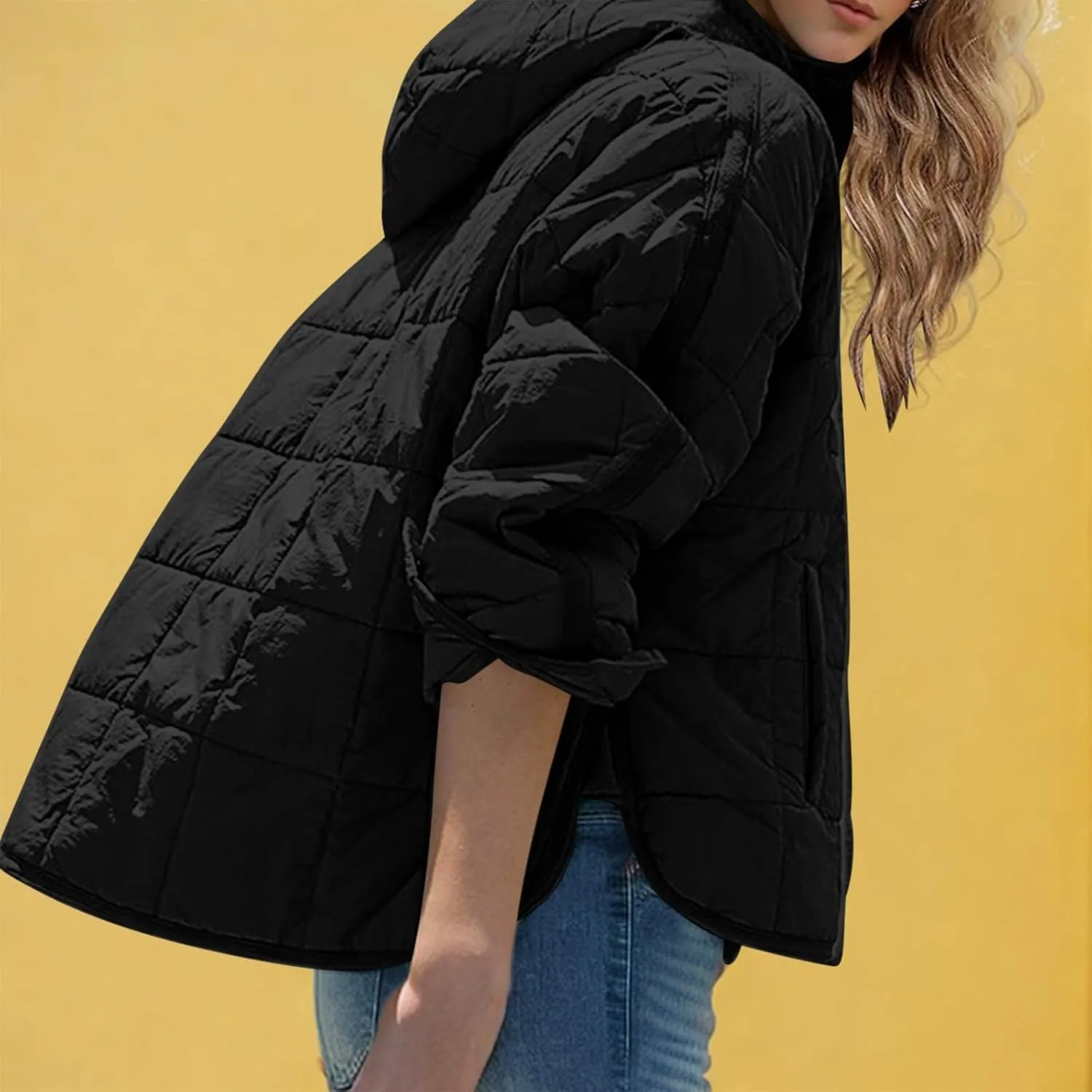 Women's Quilted Warm Puffer Jacket Winter Packable Pullover Down Coat Oversized Hoodie Lightweight Long Sleeve Outwear