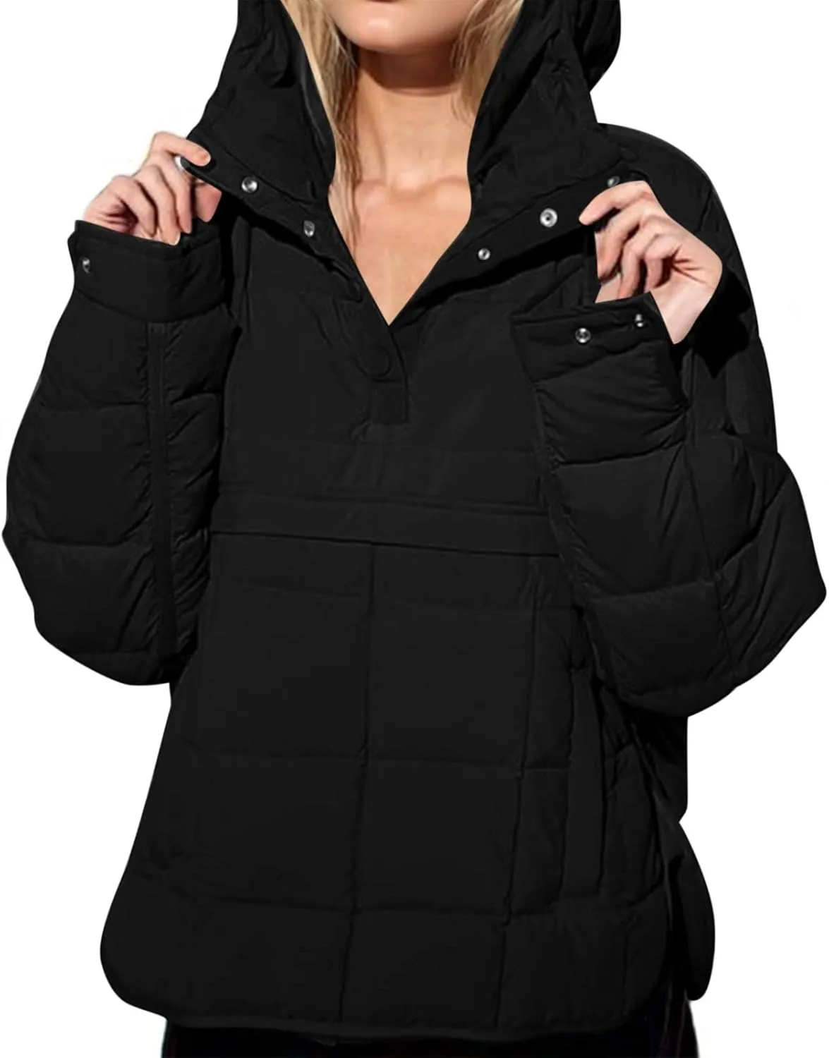 Women's Quilted Warm Puffer Jacket Winter Packable Pullover Down Coat Oversized Hoodie Lightweight Long Sleeve Outwear