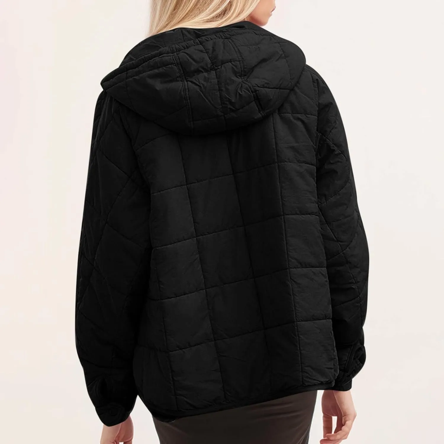 Women's Quilted Warm Puffer Jacket Winter Packable Pullover Down Coat Oversized Hoodie Lightweight Long Sleeve Outwear