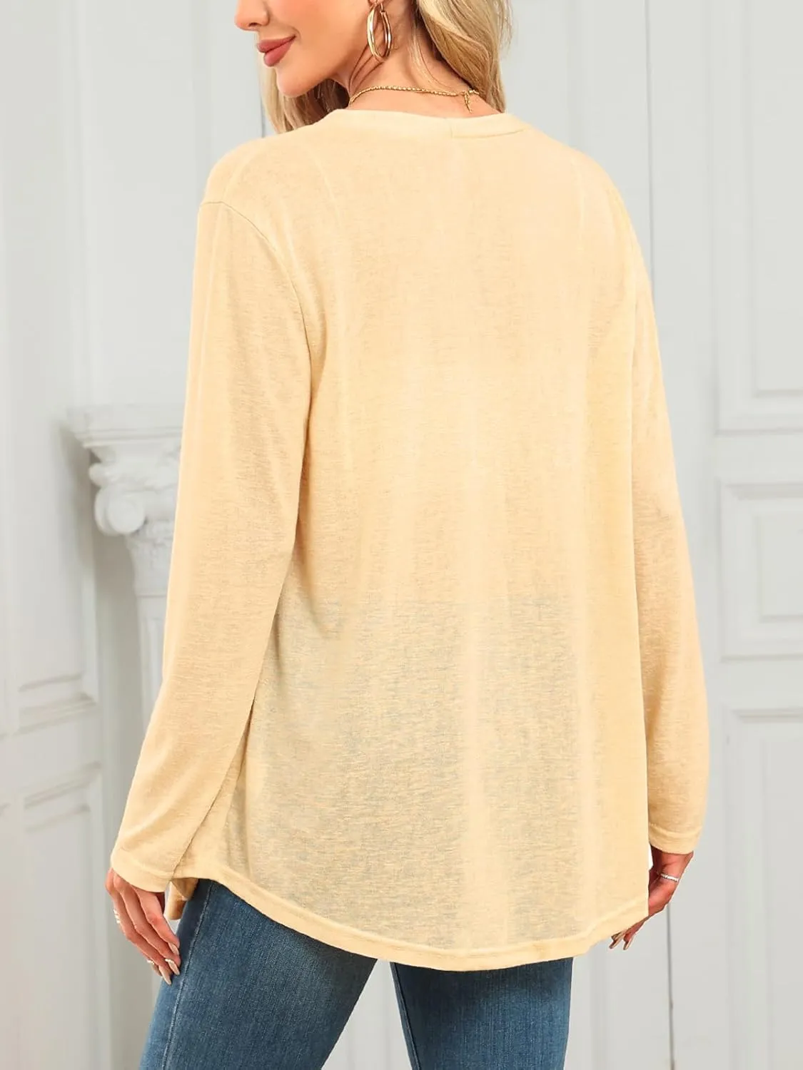 Womens Short Sleeve Kimono Cardigans Lightweight Summer Cardigan Casual Loose Beach Cover Up Curved Hem with Pockets
