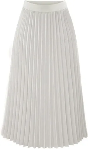 Womens Solid Pleated Elegant Midi Elastic Waist Maxi Skirt