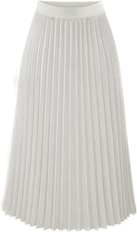 Womens Solid Pleated Elegant Midi Elastic Waist Maxi Skirt