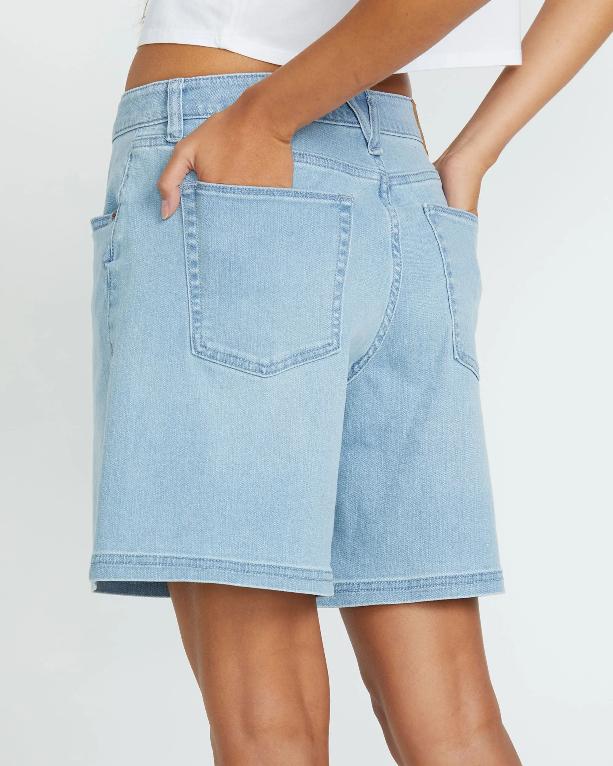 Womens Strait Up Long Denim Shorts