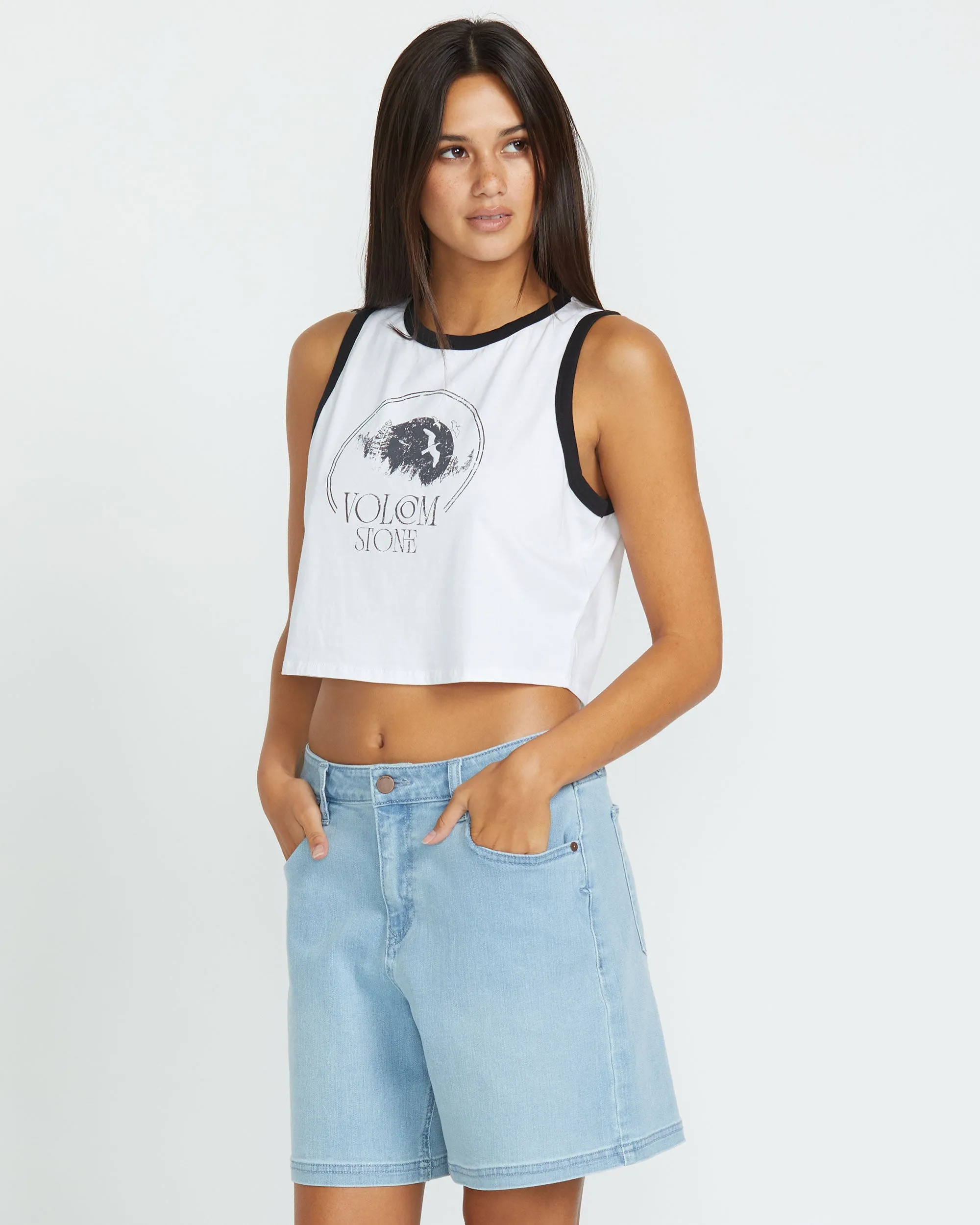 Womens Strait Up Long Denim Shorts