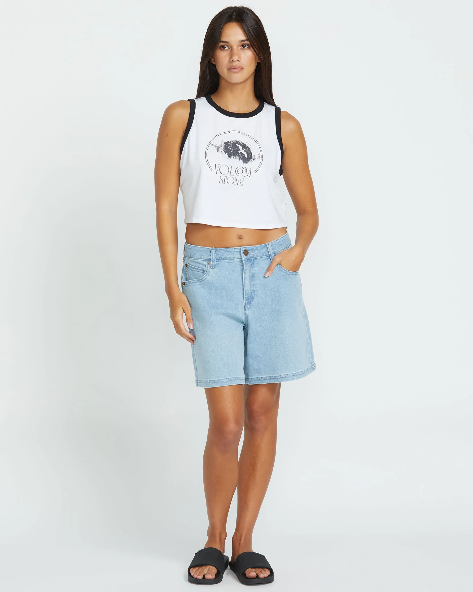 Womens Strait Up Long Denim Shorts